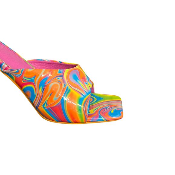 Rainbow Swirl Heels Shoes Womens Size 8.5 EU 39 Lucite Mule Square Toe Sandals - Picture 6 of 10